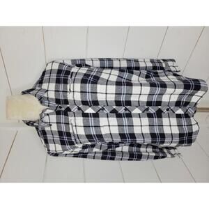 Eddie Bauer Small Black white & blue plaid flannel shirt